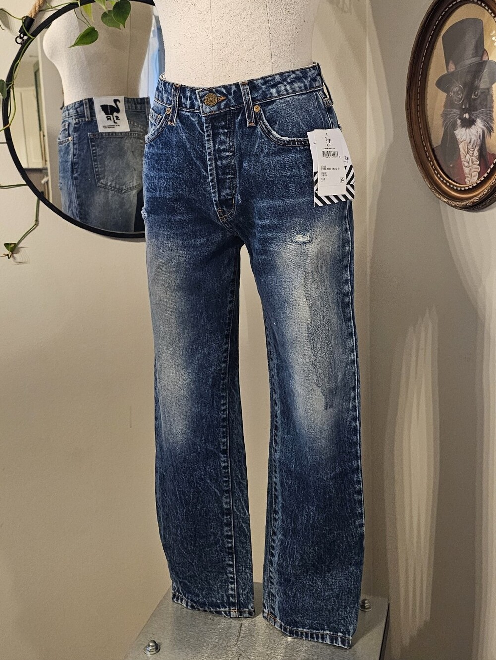 Sandrine Rose Sz 27 High Rise Straight Leg Jeans NWT Free People **with defect**